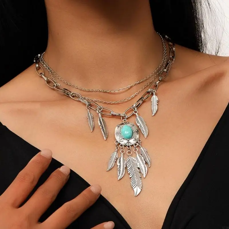 Pack of 2 Western Themed Necklaces with Turquoise Accent for Layering Look