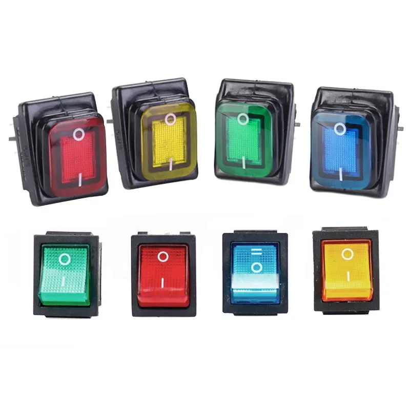 4 Pins 6Pin Waterproof Rocker Switch With Light ON/OFF Seal Switch 220V Red Black Lighting 16A Car Boat Button With LED Light