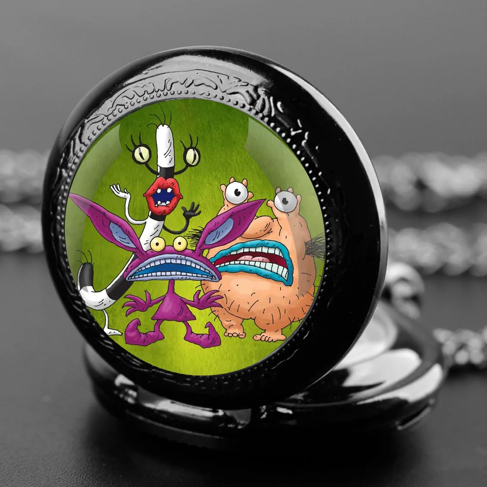 Cartoon Glass Dome Quartz Pocket Watch Arabic Numeral Dial Necklace Pendant Clock for Men Women Kids