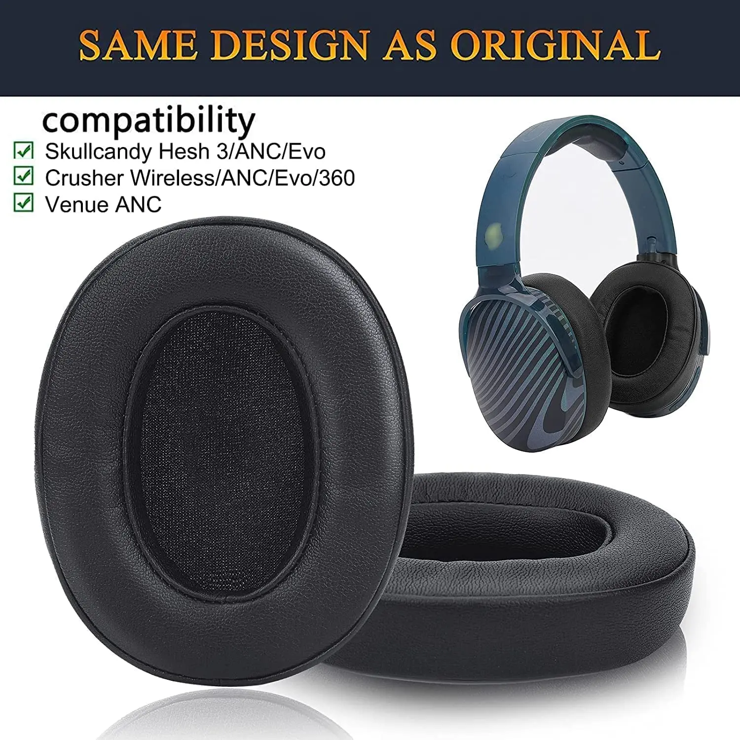 교체용 이어 패드, Skullcandy Hesh 3/ANC/Evo & Crusher 무선/ANC/Evo/360 및 Venue ANC 오버 이어 헤드폰 용