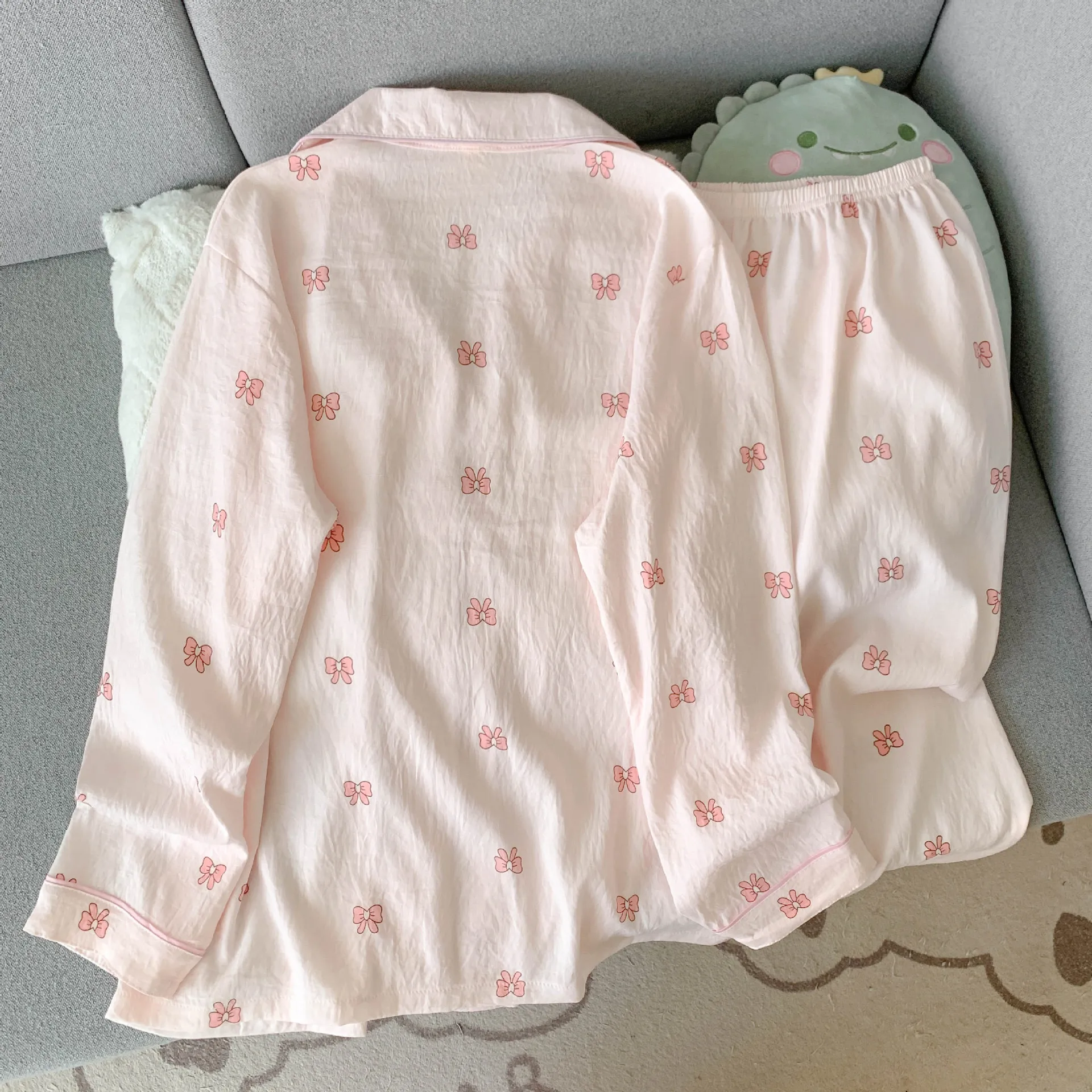 Neu eingetroffen im Frühling/Herbst: Langarm-Pyjama-Set aus Baumwolle mit Wolkenmuster für Damen. Entzückende Nachtwäsche im herzförmigen Stil, Homewear Se – Detail 7