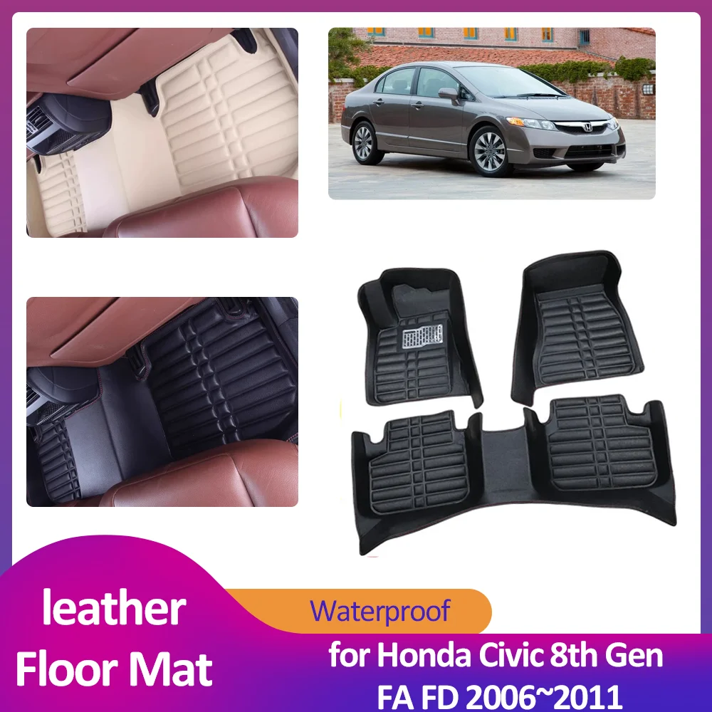 

Car Floor Mat for Honda Civic 8th Gen FA FD 2006~2011 2007 2008 Leather Foot Inner Liner Waterproof Carpet Pad Custom Accessorie