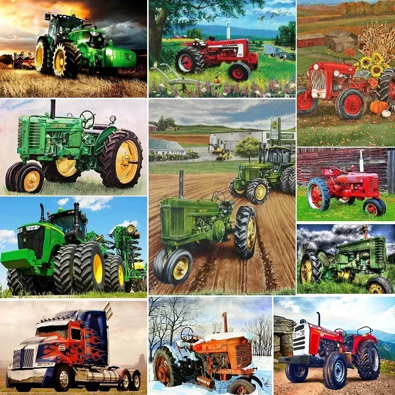 Full Square/Round Diamond Painting Landscape Tractor Farm Pattern 5D Diamond Embroidery Mosaic Christmas Gift Decoration