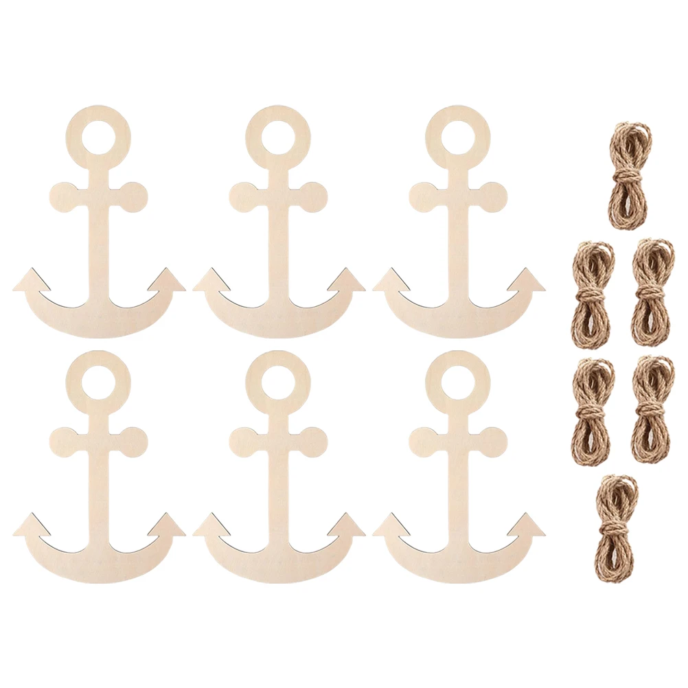 

1Set Unfinished Wooden Anchor Ornaments Natural Jute Strings DIY Nautical Crafts Summer Ocean Theme Party Decorations Beach