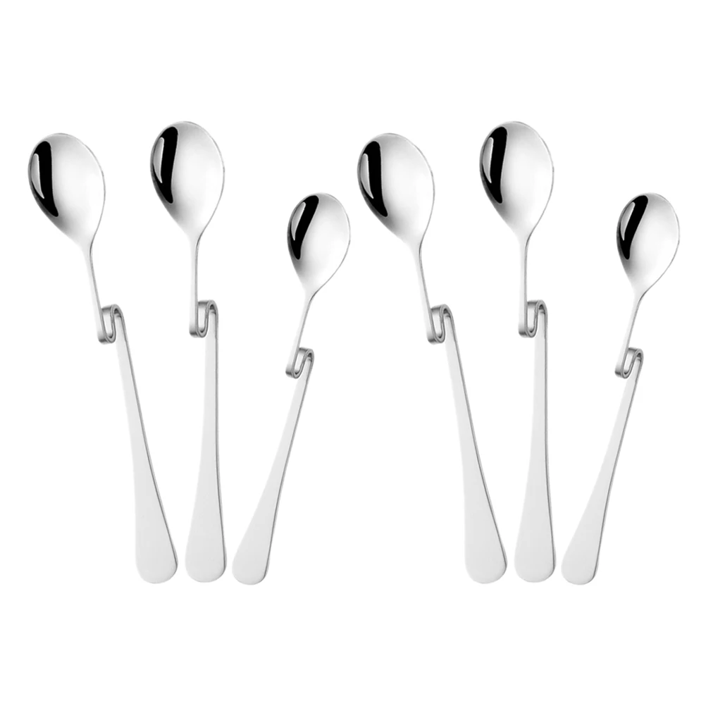 

6pcs Stainless Spoon Bent Handle Teaspoon for Stirring Soups Desserts Long Short Options