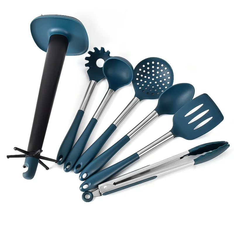 

Silicone Kitchen Spatula Set, Stainless Steel, Spoon, Food Clip, Home, Kitchen Items, 7 Pcs