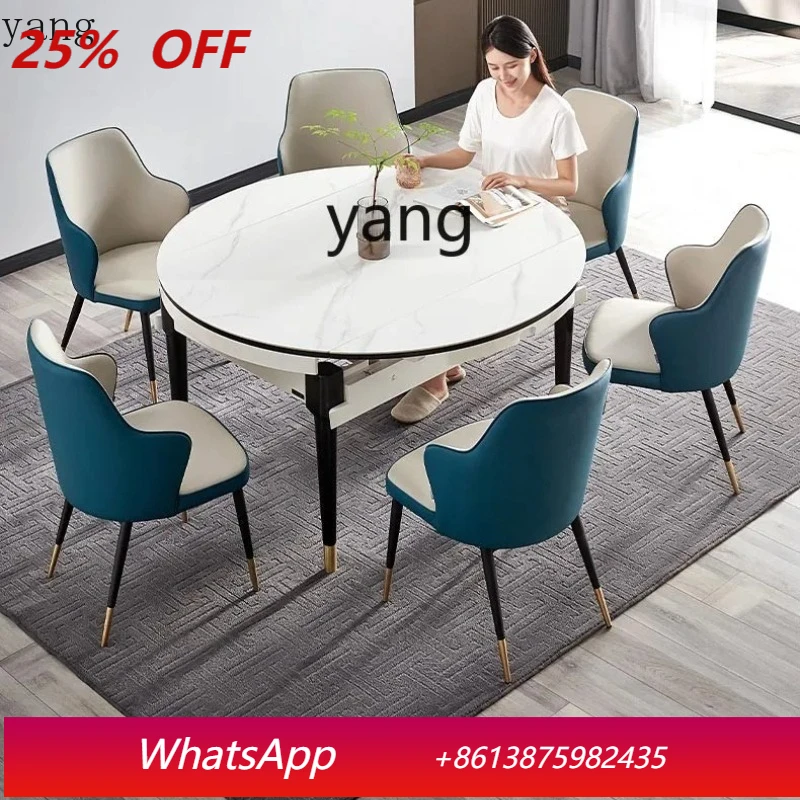 

Современный обеденный стол и стулья LMM в стиле лёгкой роскоши с каменной столешницей, многофункциональные, складные, с каркасом из массива дерева для дома.