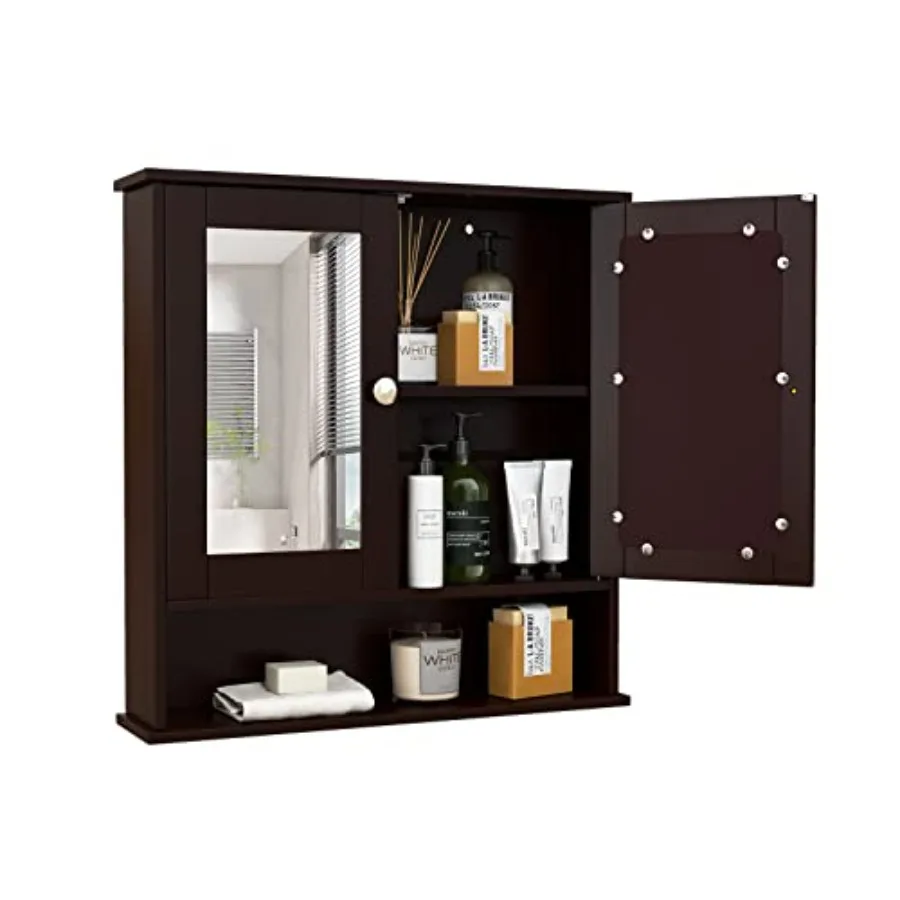 

Bathroom Cabinet Wall Mount Wooden Medicine Cabinet with 2 Mirror Doors Adjustable Shelf Open Compartment for Laundry Living Ro