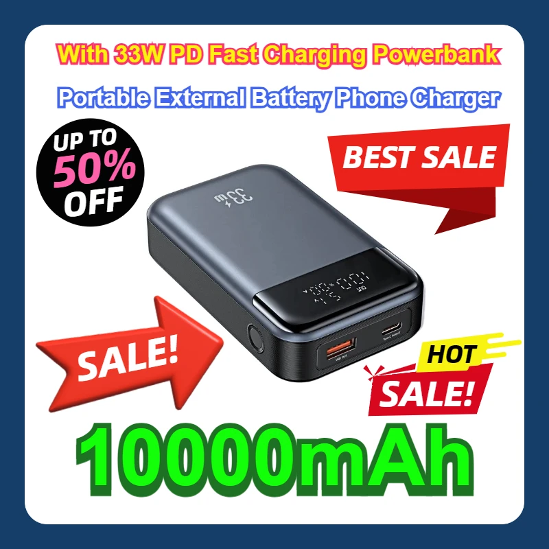 For IPhone Xiaomi Samsung 10000mAh Mini Power Bank With 33W PD Fast Charging Powerbank Portable External Battery Phone Charger