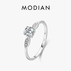 Modian Romantic Wedding Ring real 925 Sterling Silver Round Zirconia Classic Finger Rings For Women Engagement Fine Jewelry Gift