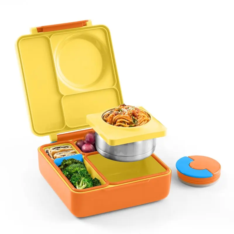 Imagem -02 - Caixa Bento Isolada com Frasco de Comida Vazada Lancheira para Crianças Compartimentos Zonas de Temperatura Sol