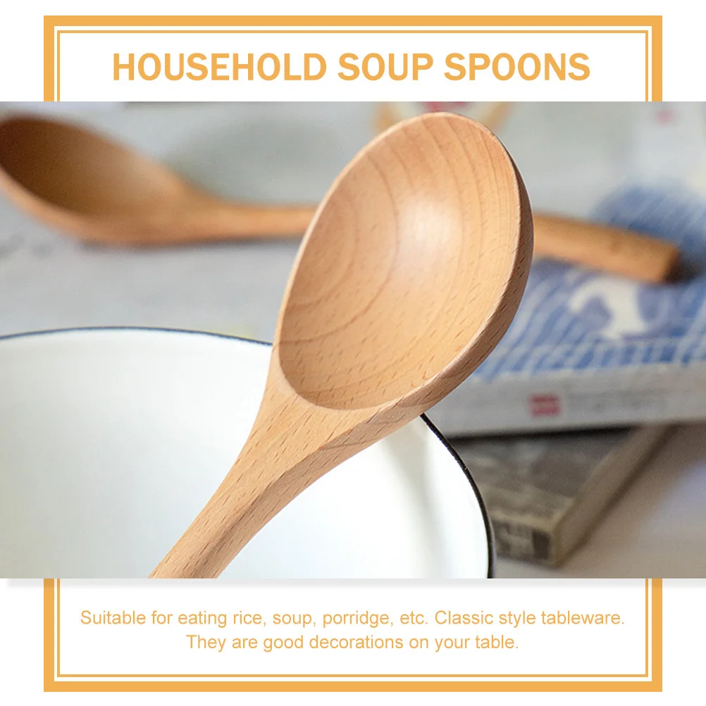 

2pcs Wooden Spoons Natural Wood Soup Rice Spoons Long Handle Kitchen Tableware For Home Restaurant Multi-Function Household