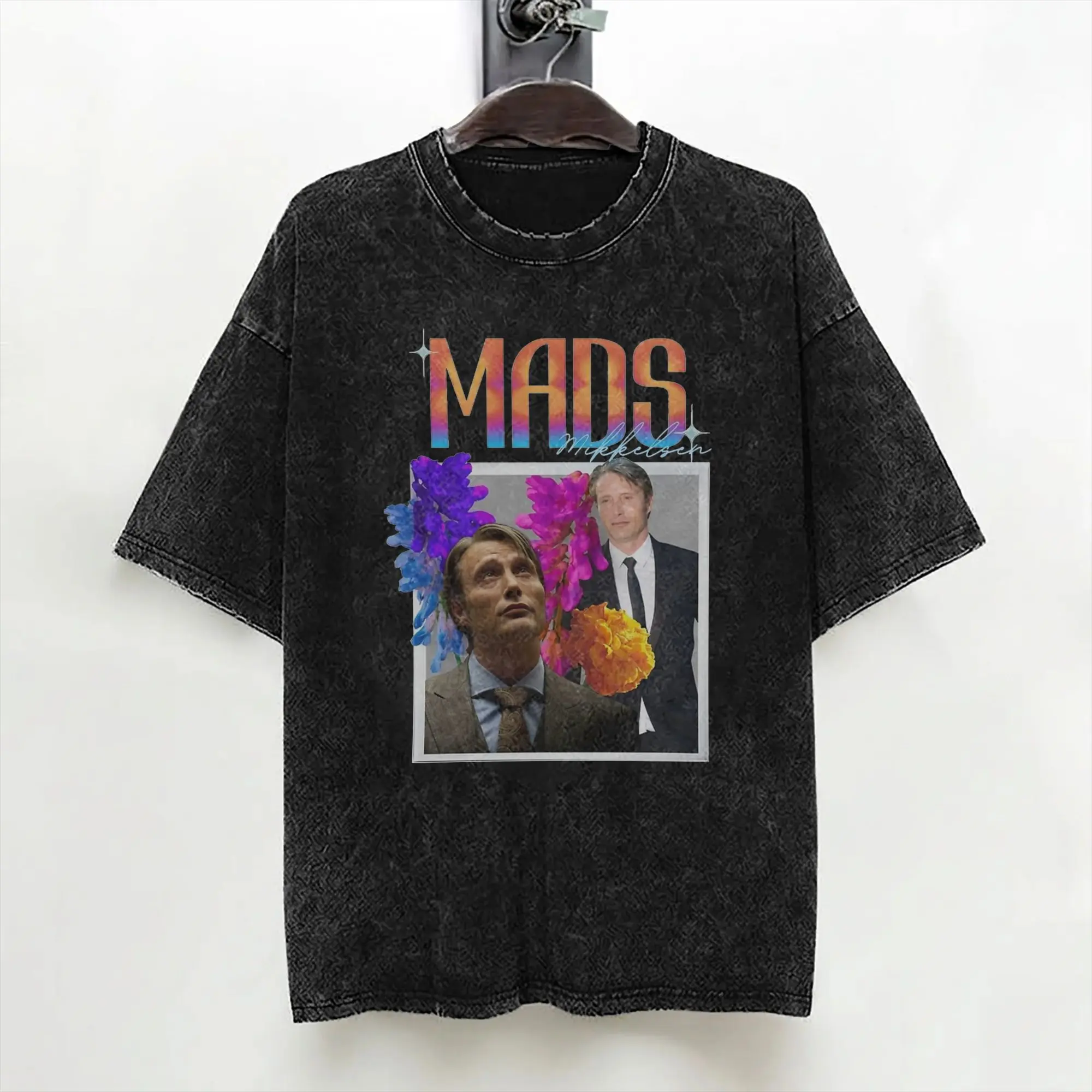 Mads Mikkelsen Actor T Shirts Washed Short Sleeve Oversize T-Shirts  Vintage for Men Women Streetwear Summer Tee Shirt