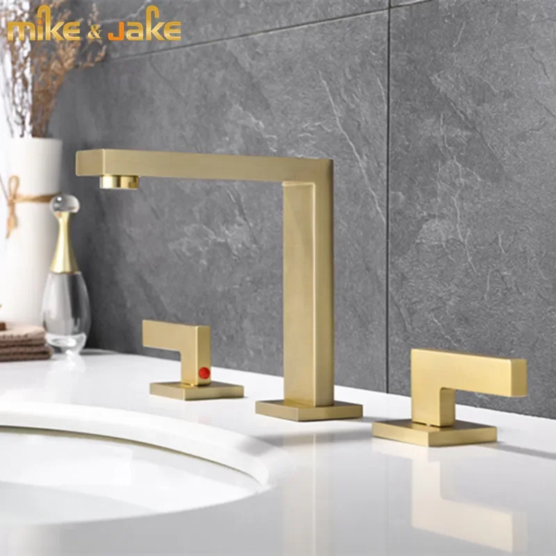 Brush gold basin faucet deck mounted double handle faucet gold brush Tap Basin Mixer Hot And Cold showerroom sink Faucet MJ0289B