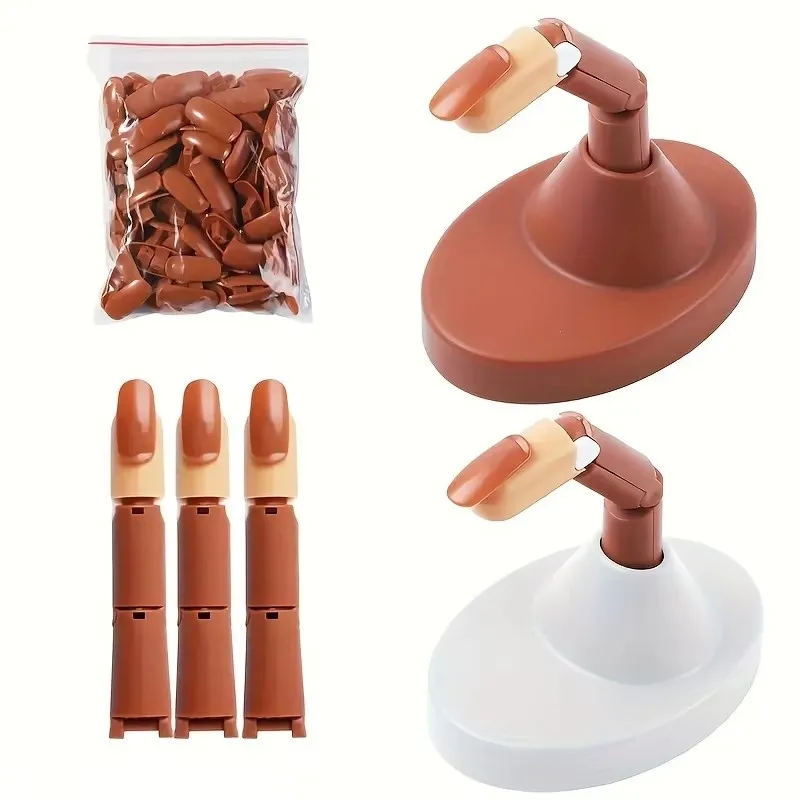 Detachable Beginner Practice Fake Nails Silicone Nail Set Mechanical Practice Hand Movable Fingers with Base