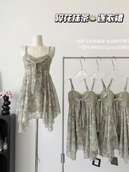 Summer French Style Party Mini Suspender Floral Prom Dress For Women 2023 Vintage A-line Irregular Frocks Gyaru Sexy Evening New