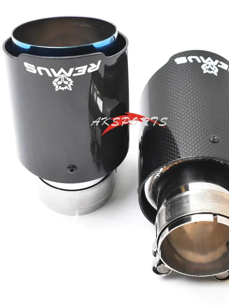 Embout de silencieux de voiture en Fiber de carbone brillant, 1 pièce, tuyau Exhuast bleu brûlé avec REM