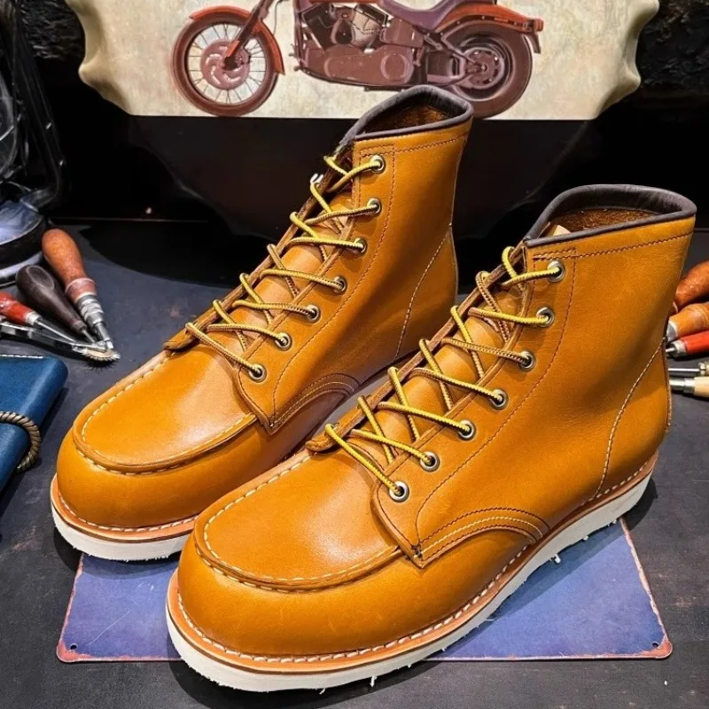 

Обувь для спецодежды в американском стиле ретро, мужские мотоциклетные ботинки из натуральной кожи на толстой подошве с высоким берцем из воловьей кожи, мужские уличные ботильоны для пустыни
