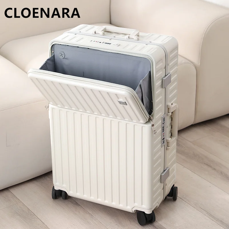 COLENARA 20''24''Inch Laptop Luggage Front Opening Multifunctional Trolley Case PC Aluminum Frame Boarding Box Cabin Suitcase