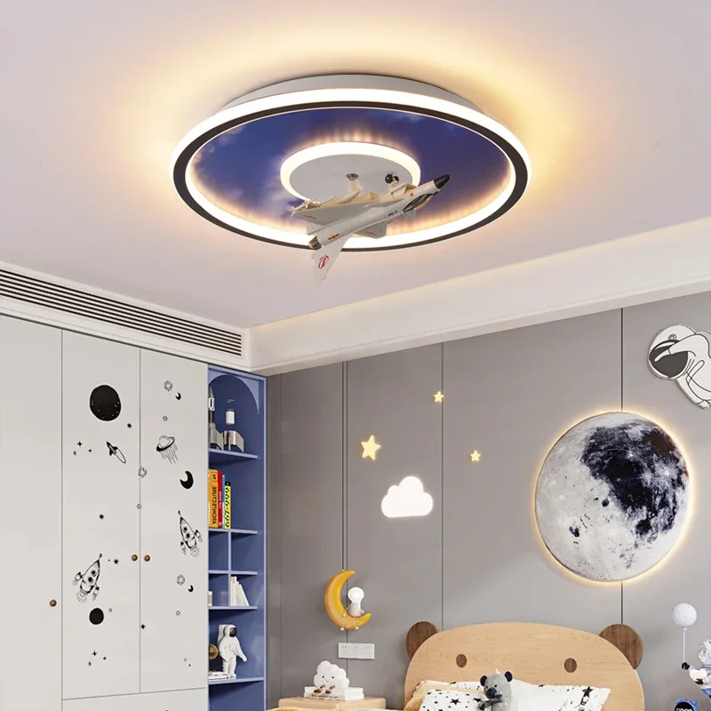 

Aircraft ceiling light eye protection boy bedroom light creative rotation J-10 J-20 fighter model children's room lamps