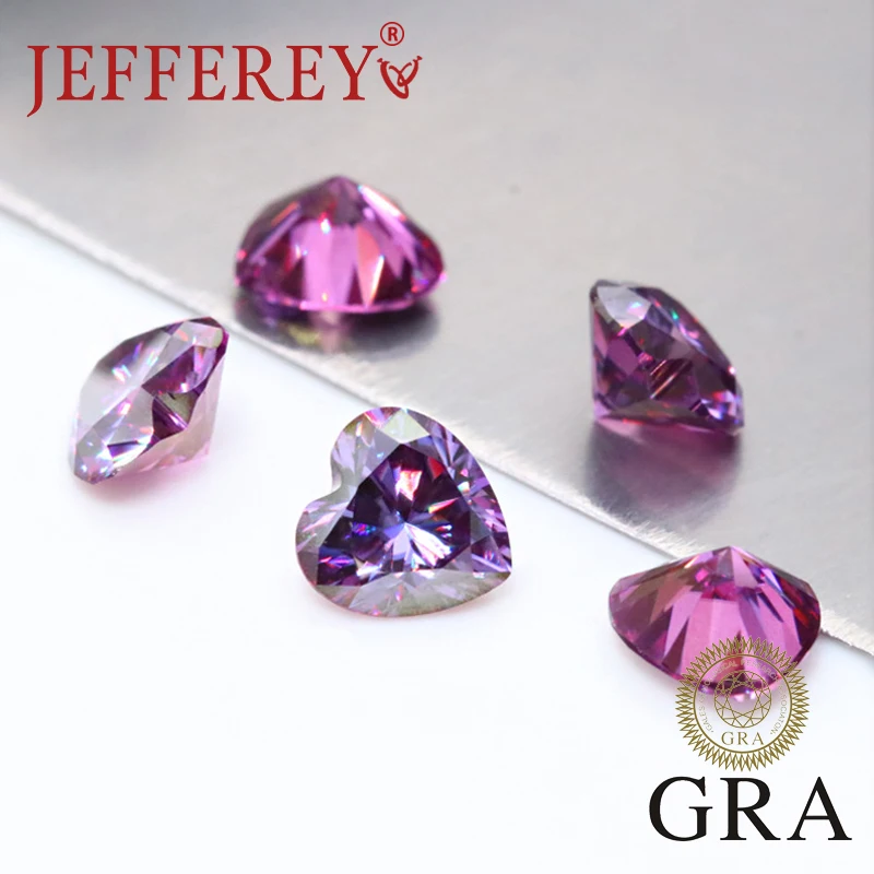 

Purple Color moissanite d color 1ct-5ct heart Cut Synthetic Loose Gemstone for Jewelry making with gra certificated radiant