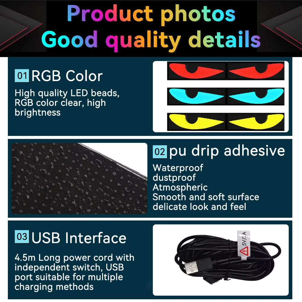 USB 5V LED Matrix พิกเซลแผงบลูทูธ App ควบคุมเลื่อนโฆษณา RGB LED ป้ายรถภาพเคลื่อนไหวโปรแกรมสําหรับรถยนต์