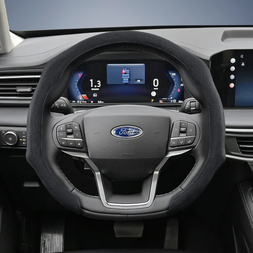 Suitable for Ford Premium Suede Snap-On Steering Wheel Cover, Non-Slip and Durable, Round and D-Shaped Steering Wheel Available