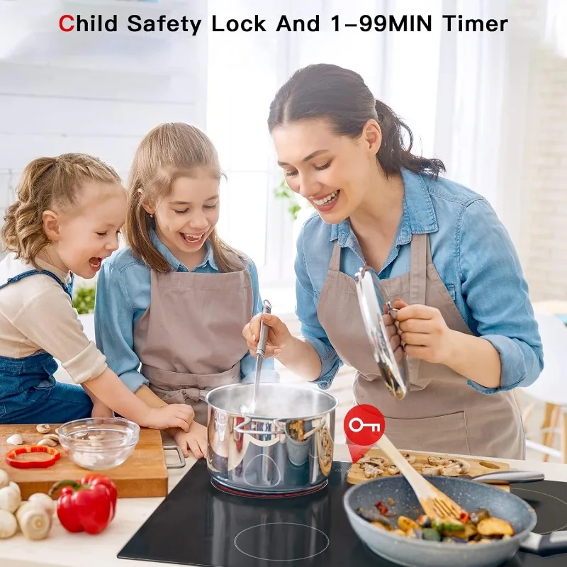 Электрическая варочная панель, 30-дюймовая керамическая плита, 4 конфорки, встроенная плита, электрическая плита, варочная панель из атласного стекла с черным сенсорным датчиком