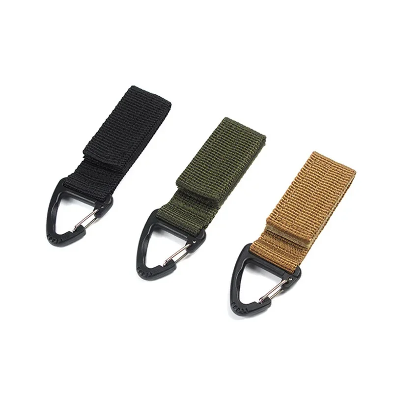 3PCS HikingTriangle Buckle Nylon Ribbon Fixed Keychain Backpack Waist Fastener Key Hook Hunting Camping Carabiner Webbing