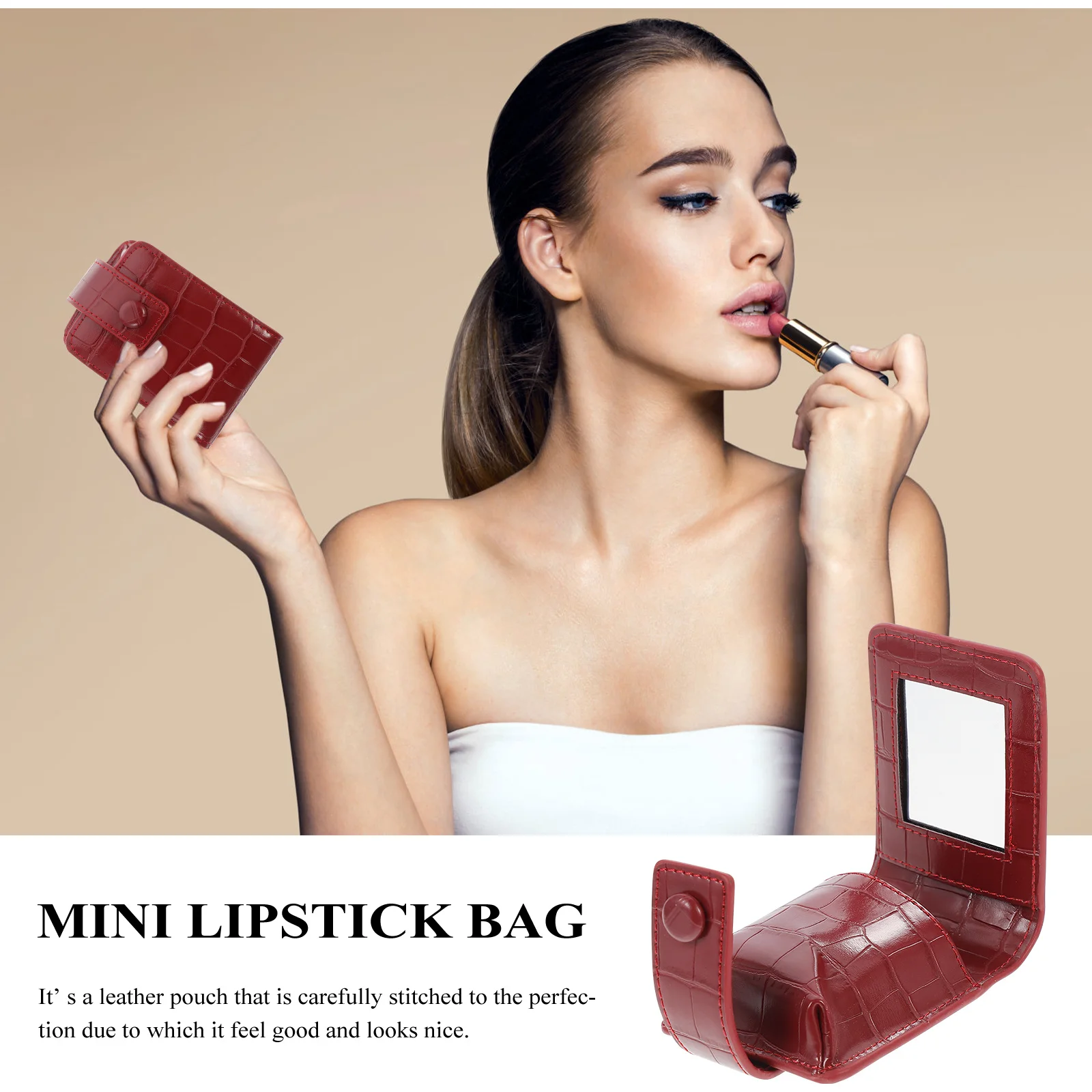 

Travel Makeup Bag Red Mini PU Lipstick Case Portable Pouch Lightweight Organizer for Hiking Parties Valentine Gift