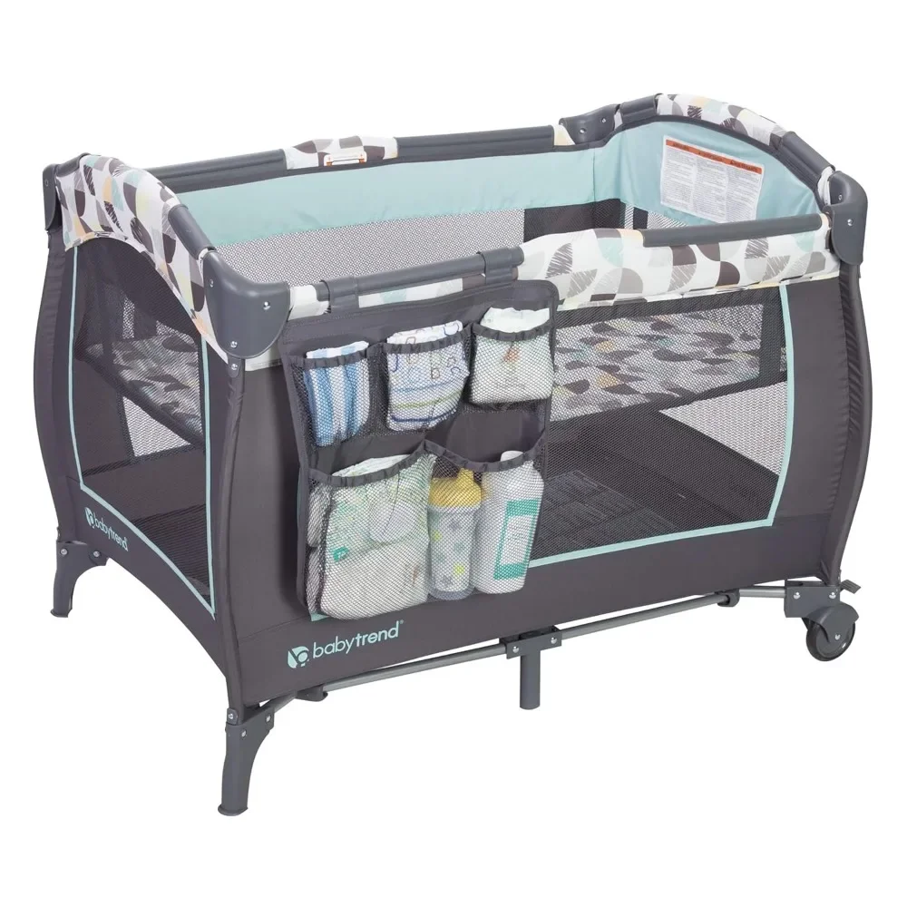 NEW.Trend-E Portable and Compact Newborn Nursery Center Pack and Play Baby Crib with Parent Organizer, Bassinet, and Travel Bag