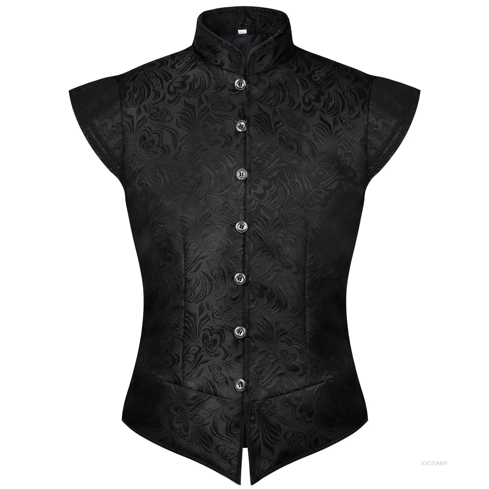 Men Top Retro Medieval Jacquard Short Vest Halloween Renaissance Colonial Vest Adult Role Play Knight Stage Performance Costume