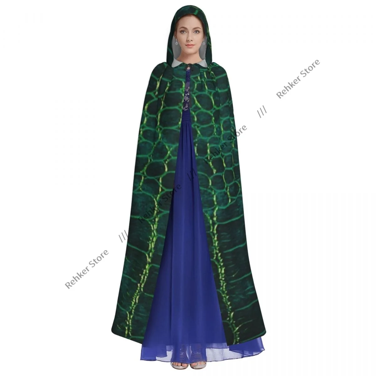 Snake Skin Dark Pattern Hooded Cloak Coat Halloween Cosplay Costume Vampire Devil Wizard Cape Gown Party