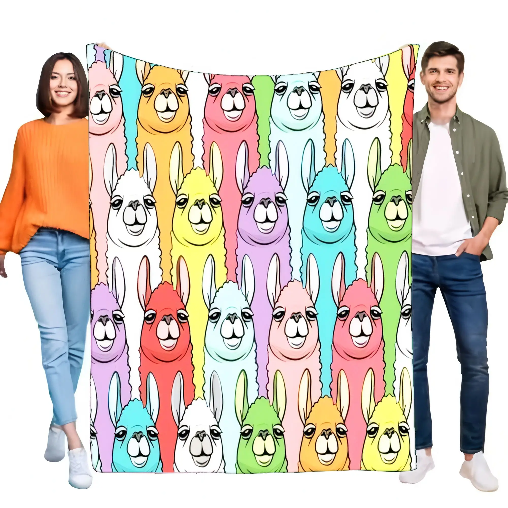 Bunte Lama-Überwurfdecke, weiches, gemütliches Fleece, Bett-Sofabezug, perfekt für Heimdekoration, Kinder und Erwachsene, stilvolle Geschenkidee