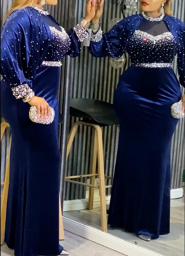 فساتين الحفلات الأفريقية الموضة للنساء دبي أنقرة الزفاف مساء ثوب مخملي حجم كبير فستان ماكسي تركيا أنيق لعيد الميلاد #2