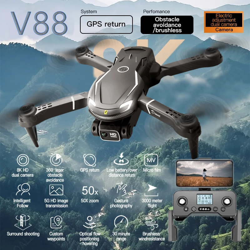 For Xiaomi MIJIA V88 Drone 8K 5G GPS Professional Aerial Photography Remote Control Aircraft HD Dual Camera Quadcopter Toy UAV