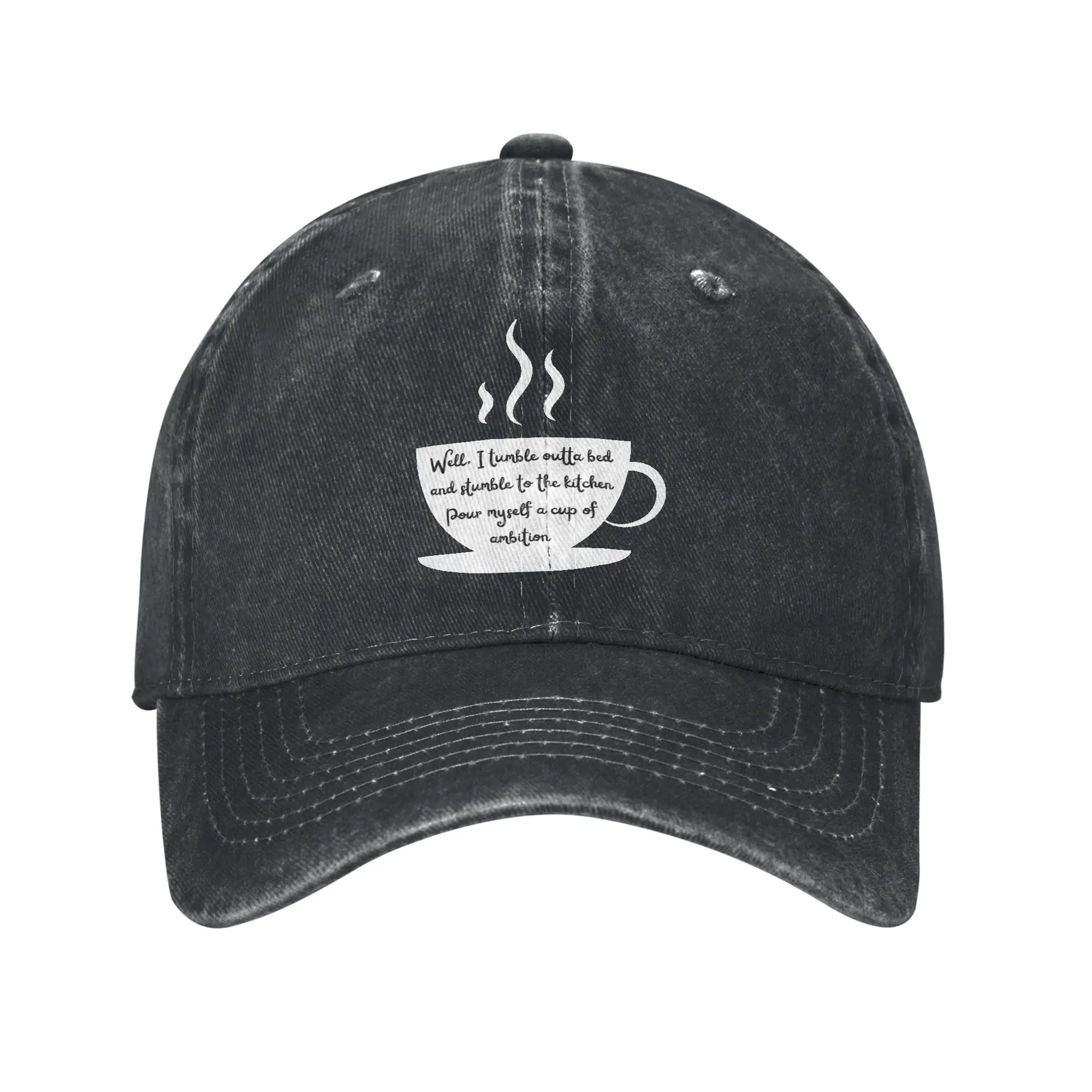 Steaming Coffee Cup Wake Up and have ambition Sun Baseball Cap  y2k Cute Men Women Washed Trucker Hat Dropshipping