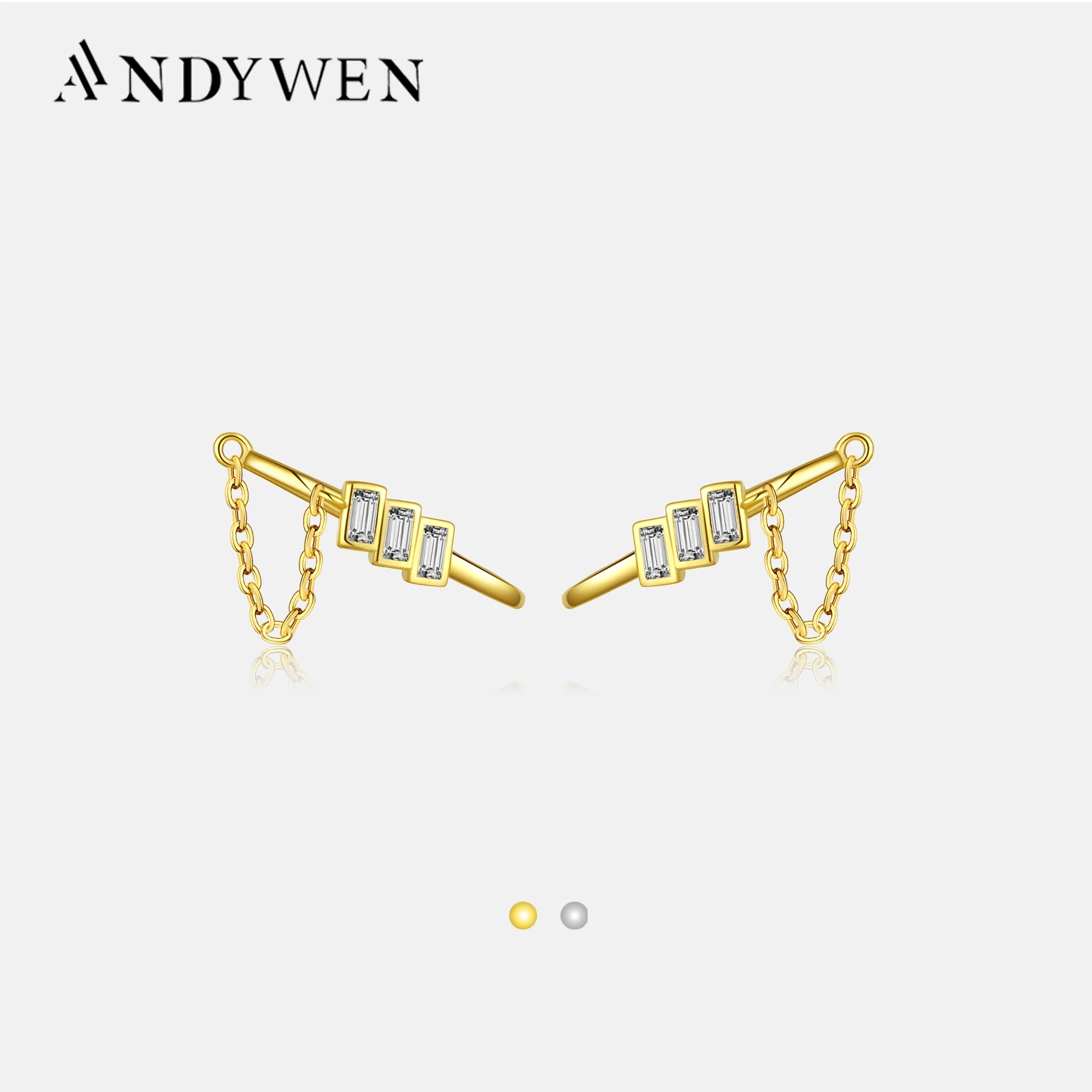 

ANDYWEN 925 Sterling Silver Gold Summer Line Chain Stud Earring Screw Luxury Jewelry Long Chain 2023 Wedding Jewelry Clips