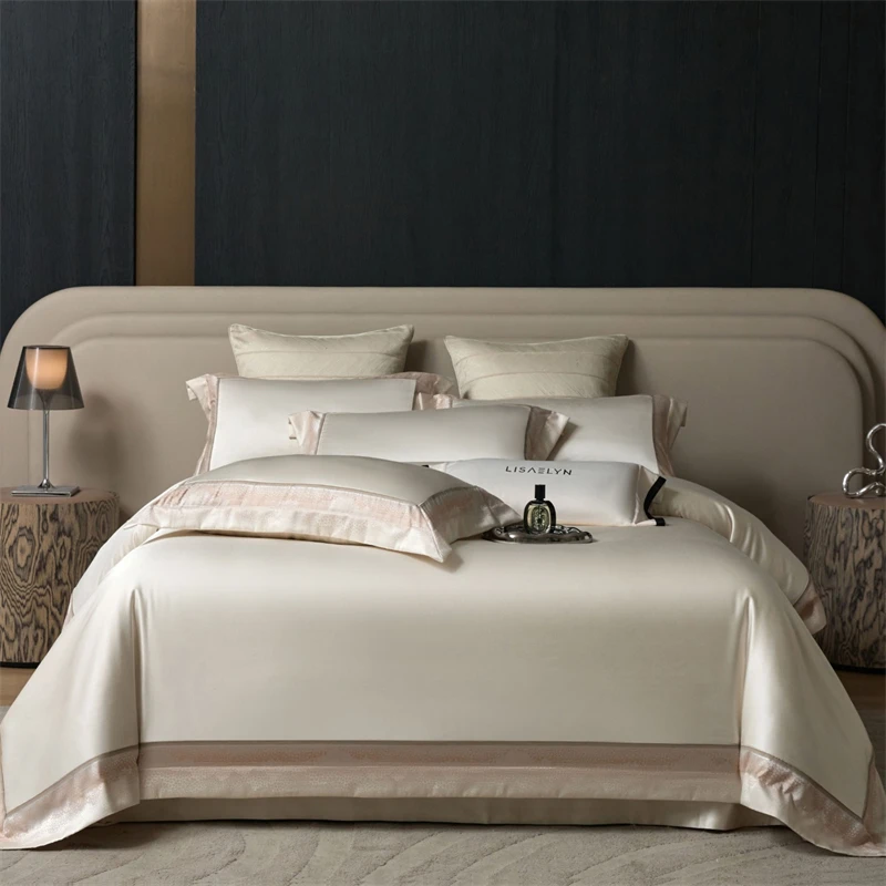 1000TC Egyptian Cotton Sateen Luxury Bedding Set Jacquard Woven Wide Border Duvet Cover Flat Sheet/Fitted Sheet Pillowcases 4Pcs