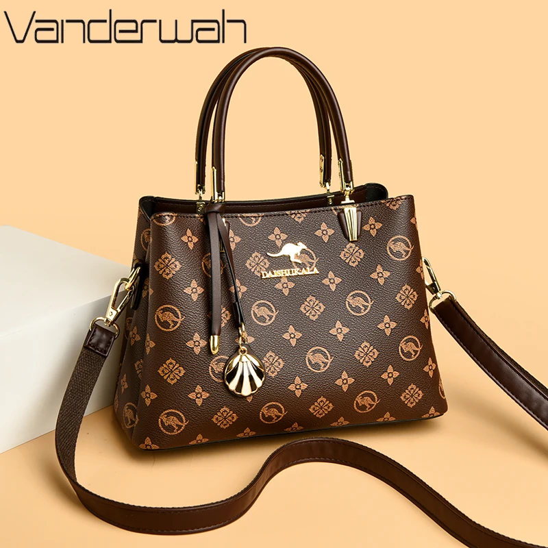 

Print Large Capacity Shoulder Crossbody Bags for Women Leisure Luxury Designer Soft Leather Ladies Handbags Sac Three Layers