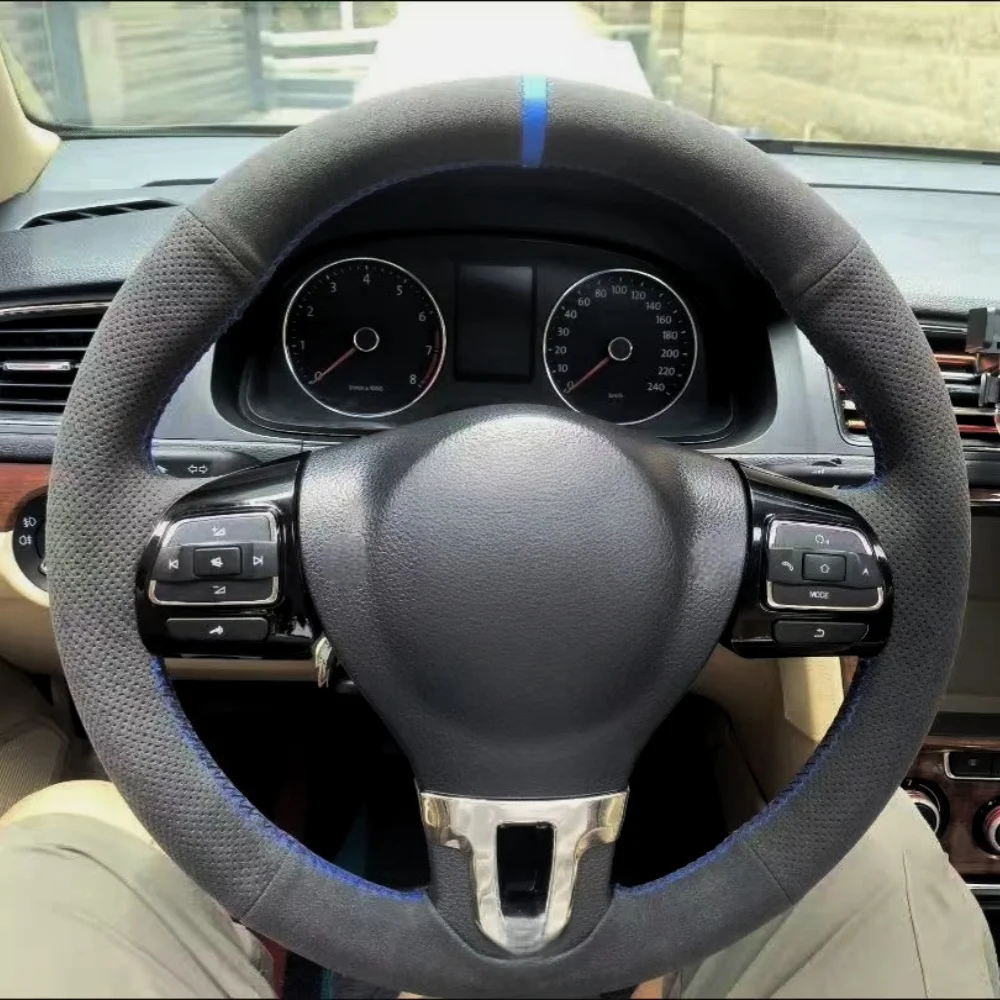 Maßgefertigter Lenkradbezug für Volkswagen Golf 6 Mk6 Polo Sagitar Bora Santana Jetta Mk6 aus Wildleder-Leder