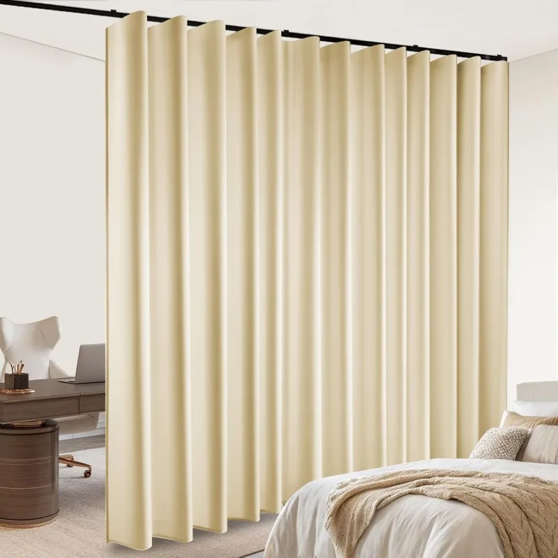 

Room Divider Blackout Curtains Flexible Sliding Tracks Sets Ceiling Mounted Rod Window Curtain Privacy Separation for Bedroom Li