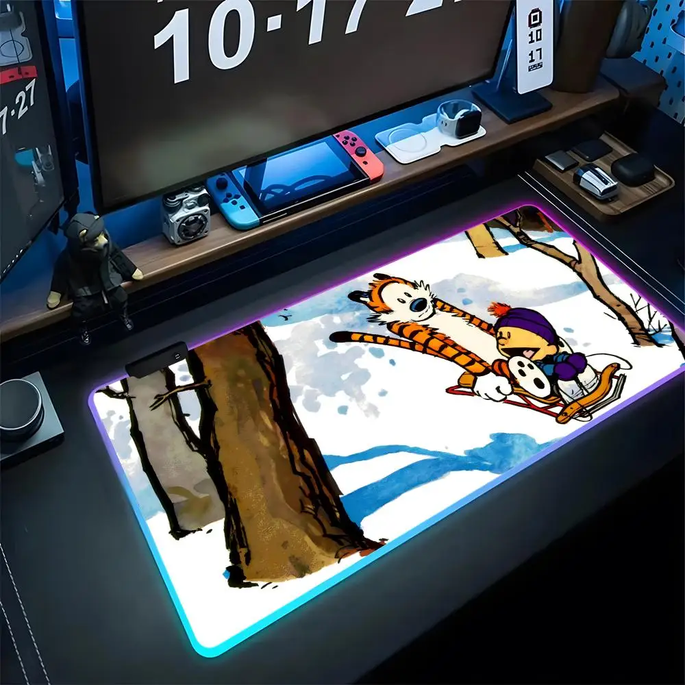 

Calvin & Hobbes Mouse Pad Pearlescent Gaming Rgb Mousepad Backlit Keyboard Gamer Girl Xxl Laptop Mat Table Pads Deskpad
