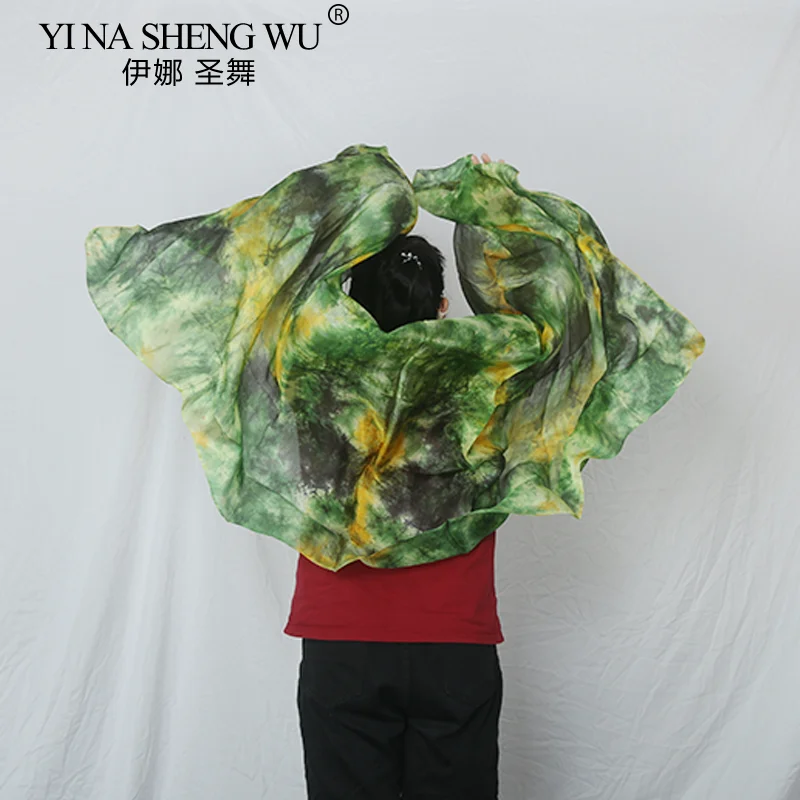 حجاب حريري يُرمي يدويًا للنساء ، حجاب حريري حقيقي لأداء الرقص الشرقي ، إكسسوارات صبغة ربط ، 5 أحجام #5