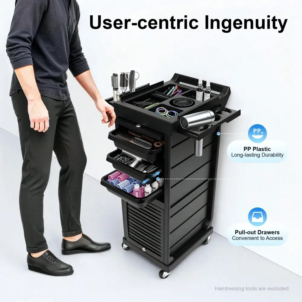 

Тележка-органайзер для салона красоты, 19.69x17.72x34.65 дюймов, шкаф для хранения инструментов парикмахера, многофункциональная тележка с выдвижными ящиками