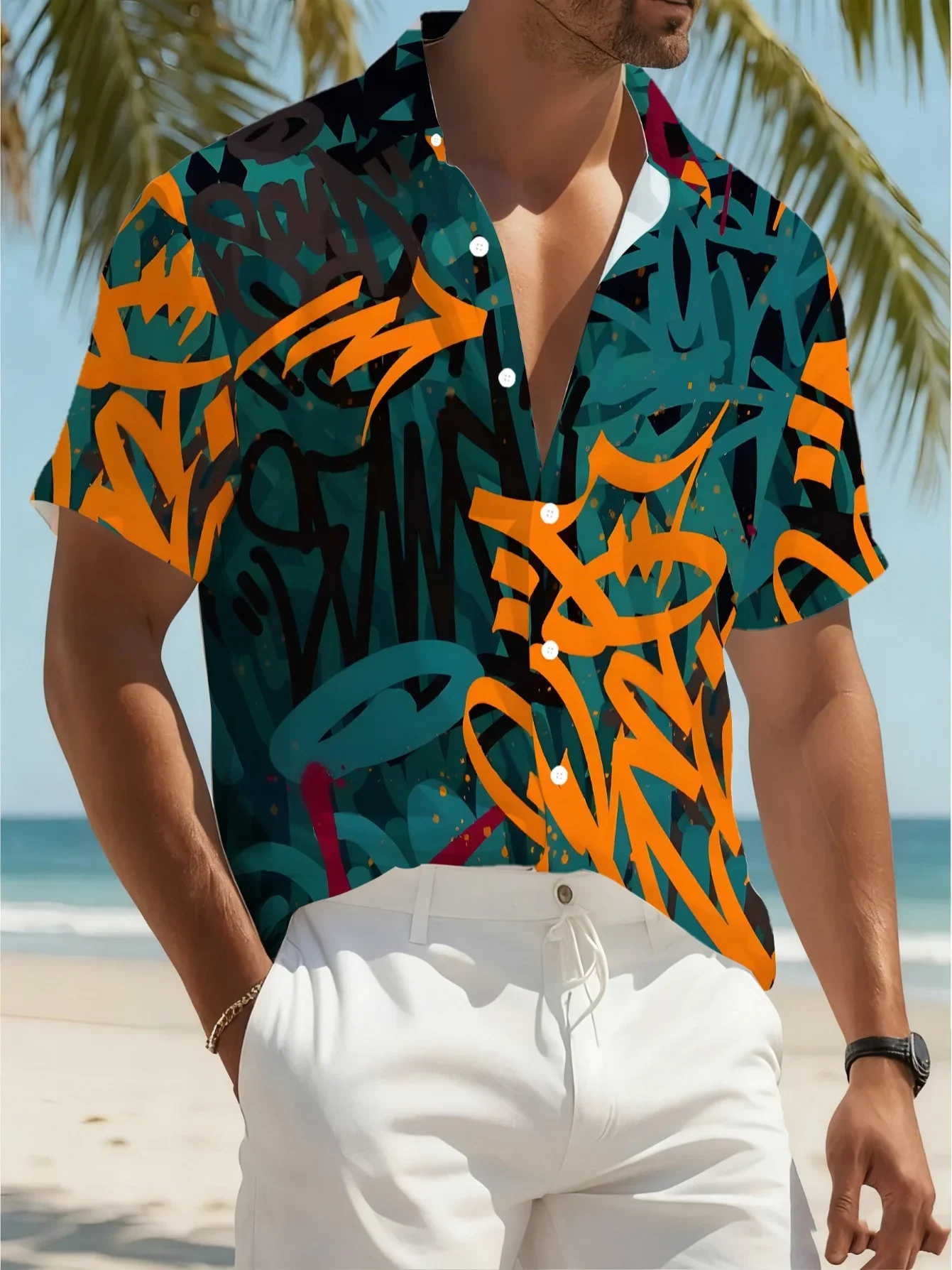 Hot Sale Men's Hawaiian Shirt Tropical Beach Print Tshirt Casual Lapel Collar High Street Style Lightweight Tops