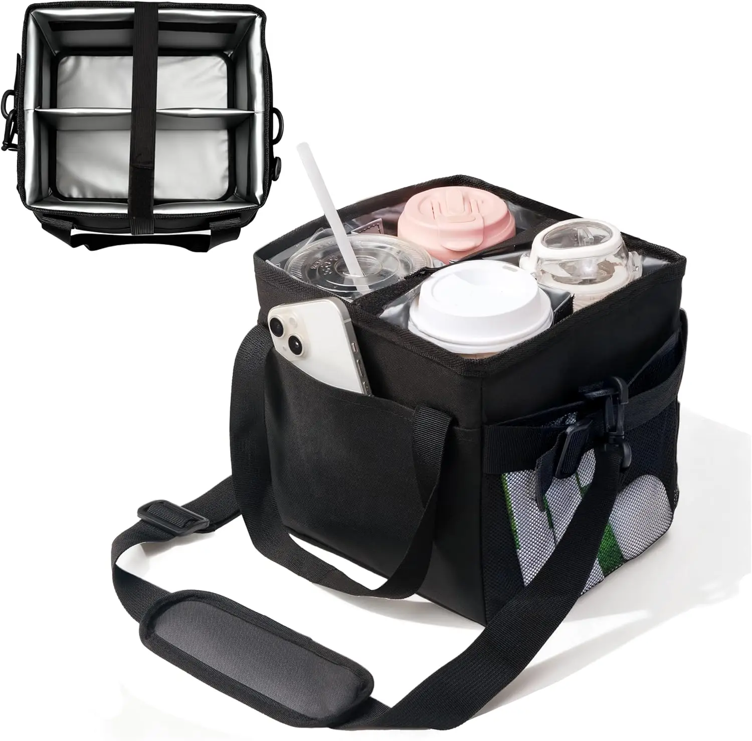 

Reusable Drink Carrier with Handle,4 Cup Water Bottle Holder with Strap & Adjustable Dividers,Upgraded Portable Foldable Water B