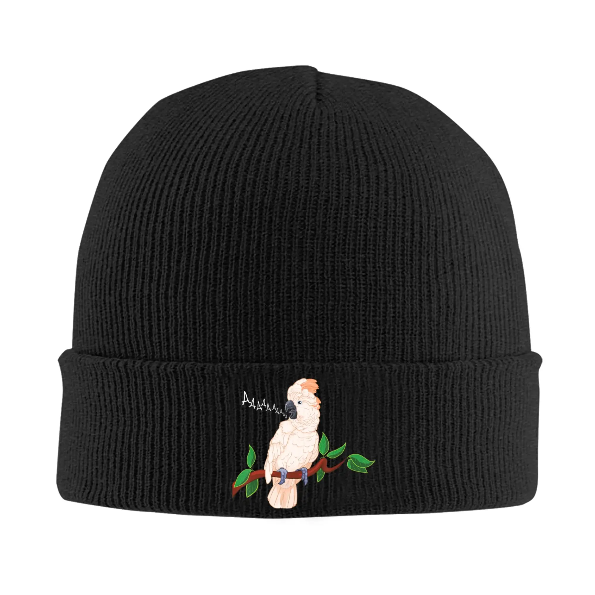 Moluccan Cockatoo on a Branch Screaming Beanie Hats  Knitting Hat Men Women Casual Elastic Caps Autumn Gym Custom Bonnet Hats