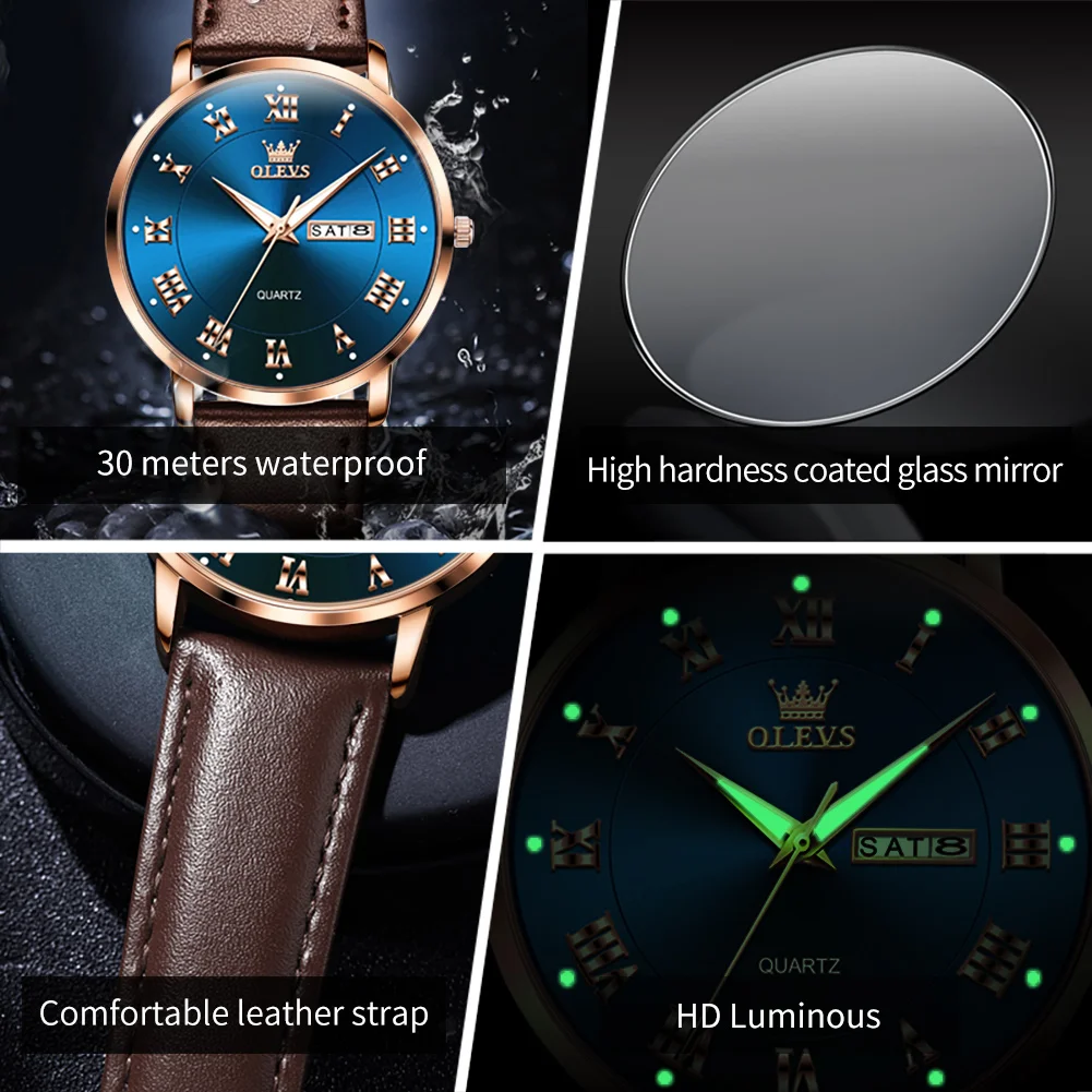 Olevs Rome Tijd Mode Paar Horloges Voor Mannen Vrouwen Liefhebbers Topmerk Luxe Quartz Horloge Waterdicht Polshorloge Kalender