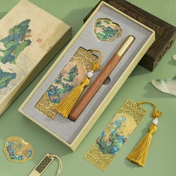 1set metal bookmark gift box suit Qingshan picturesque series, bookmark 2 black gel pen 1, send teachers and elders hand gifts,
